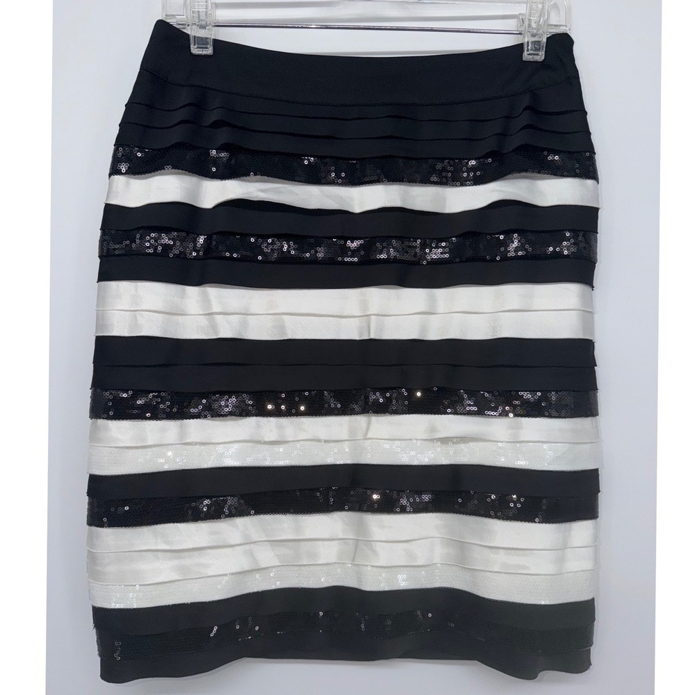 NWT, White House-Black Market,‎ Sequin Tiered Striped Pencil Skirt, Size 4